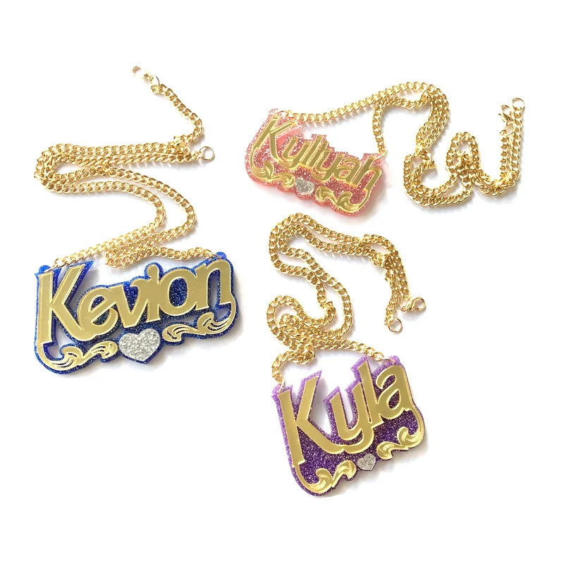 

Персонализированное акриловое ожерелье с буквами и именами и основанием в форме сердца, лазерная резка, модные ювелирные изделия, подарки