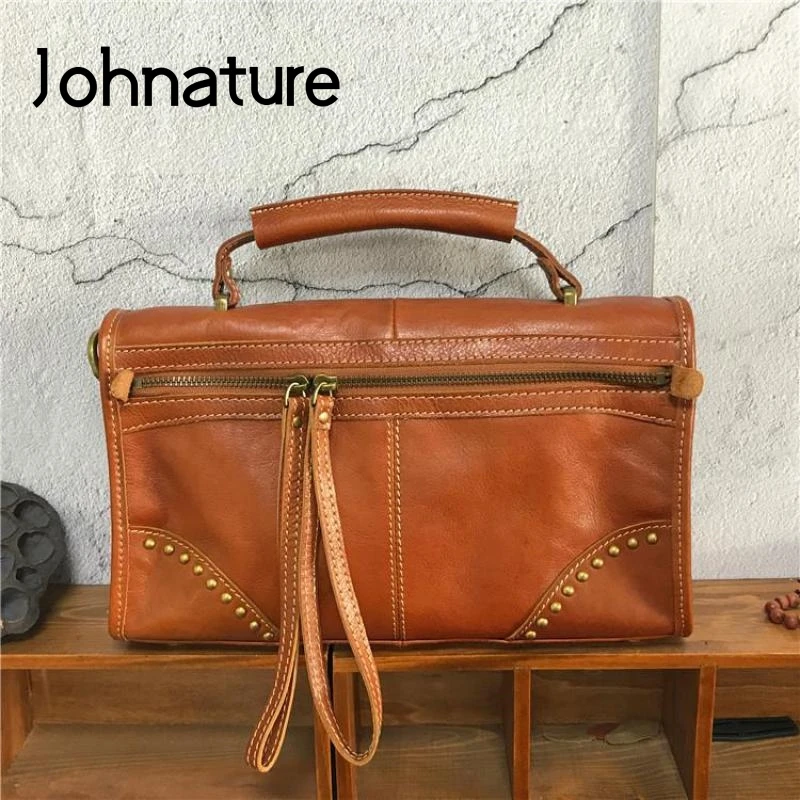 

Женская сумочка ручной работы Johnature, из натуральной воловьей кожи, мягкая вместительная сумка на плечо, для отдыха, 2021
