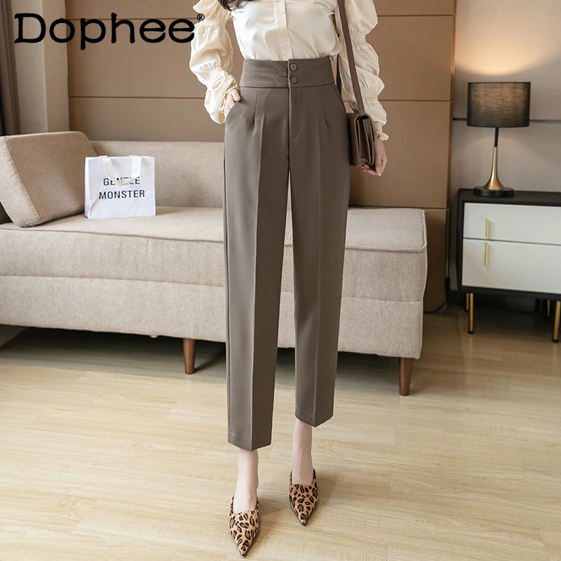 

Suit Pants for Women Drooping Slim Solid Ankle-Length Cigarette Pants High Waist Loose Casual Pants 2021 Autumn Winter Pantalon