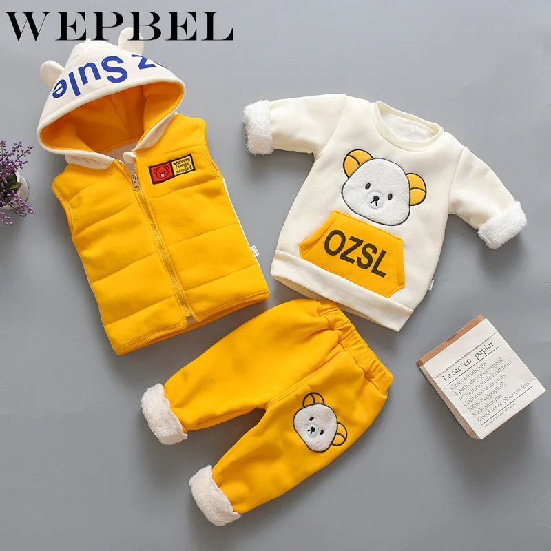 WEPBEL/Детские комплекты одежды для мальчиков и девочек; зимний шерстяной жилет с капюшоном; куртки; брюки; плотные теплые спортивные костюмы; комплекты с брюками