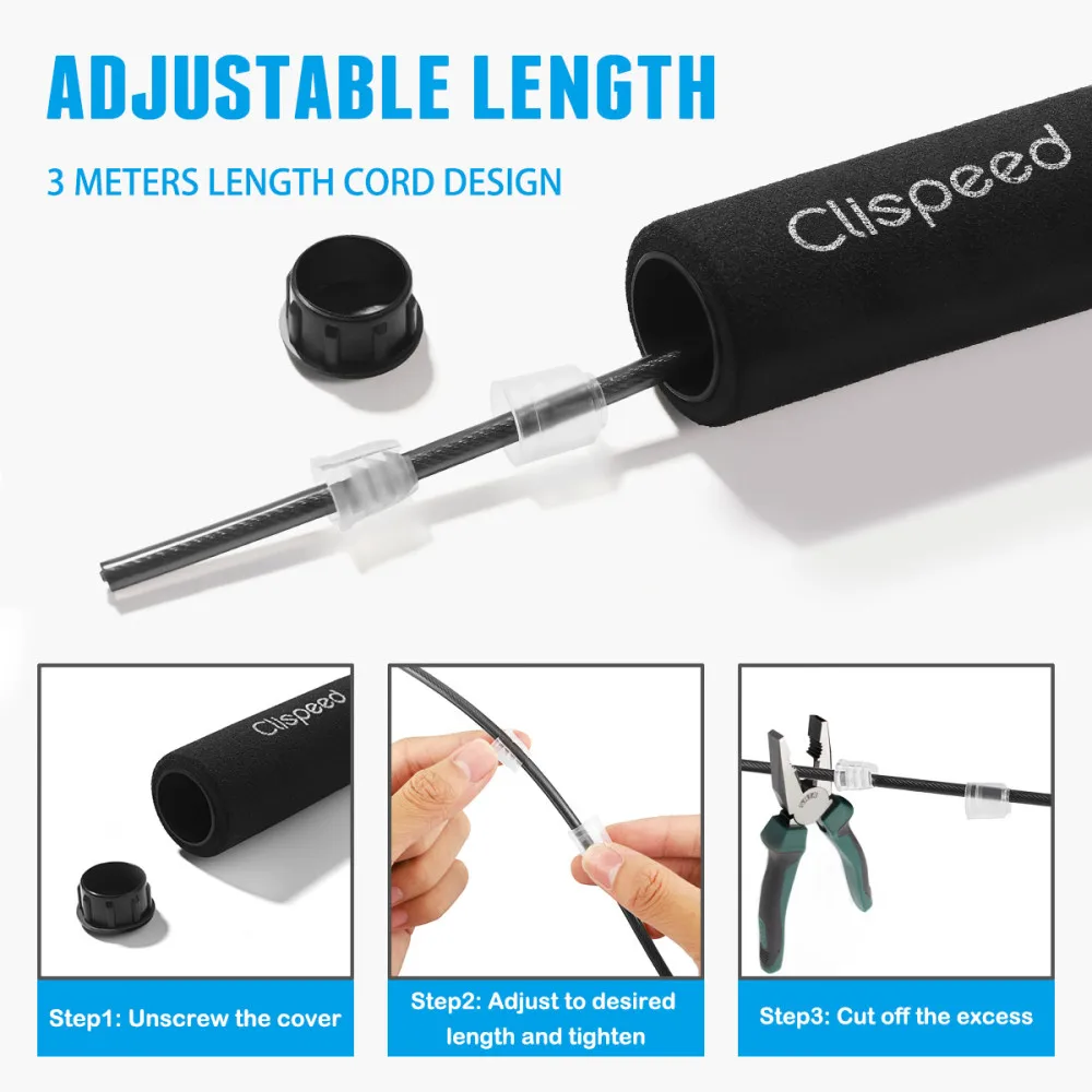 

Clispeed 3 Meters Jump Rope Workout Steel Wire Adjustable Bearing Jumping Ropes (Black)