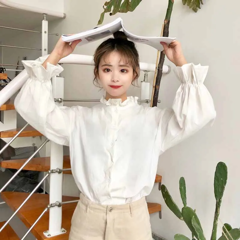 Белая блузка в Корейском стиле женские рубашки одежда Харадзюку Женские топы и