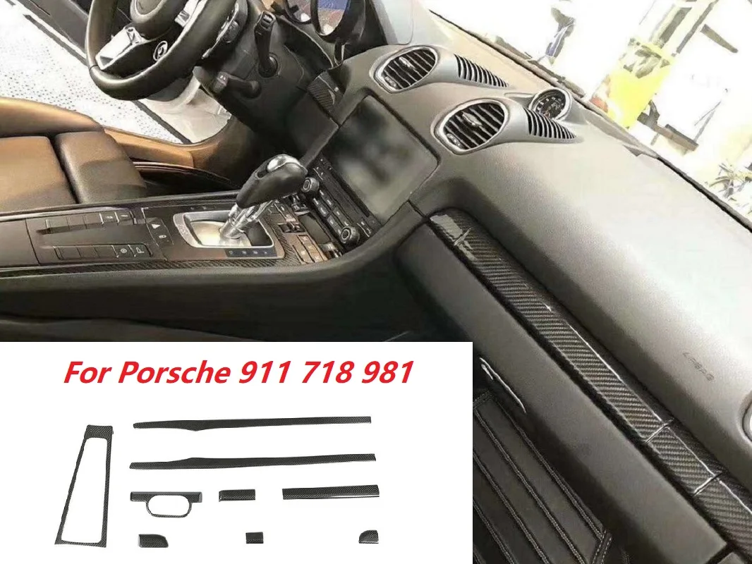 

Fit For Porsche 911 718 981 Car Accessories 9pcs Carbon Fiber Interior Dashboard Console Cover Trim