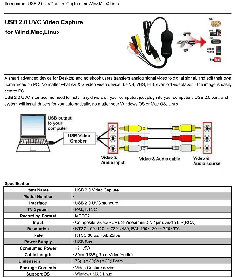 Ezcap158 USB Аудио Видео Захват аналоговая запись видео для XBOX PS3 VHS Windows MAC 10 13/MAC14 win10 win7