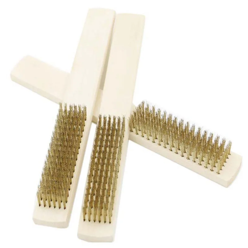

3PCS Copper Wire Brush Household Wooden Handle Copper Plate Steel Cleaning Brush Manual Deformation Resistance Rust Removal Tool