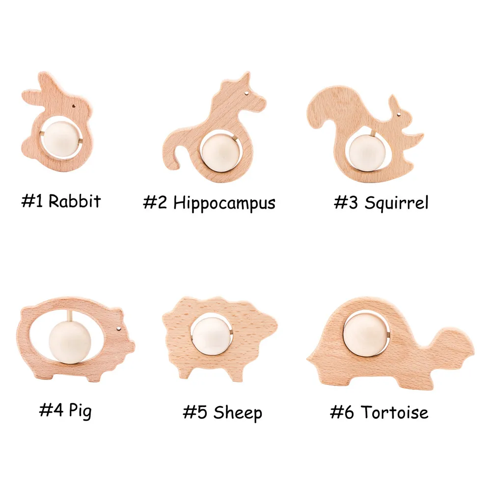 

1pcs Baby Toys Wooden Cartoon Animals Shape Wooden Teether Food Grade Montessori Handmade Rattles Baby Teethers Toy Newborn Gift