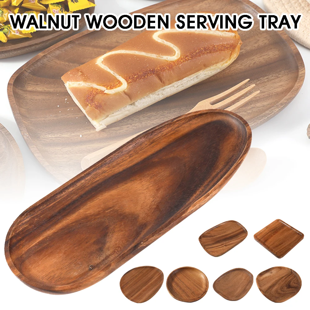 

Walnut Wooden Serving Tray Wood Snack Dessert Plate Coffee Tea Plate Cake Tray Food Serving Plate Kitchen Storage Trays