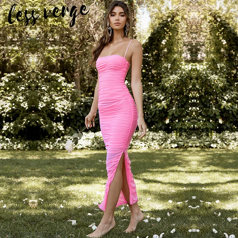 Lessverge Сетчатое Плиссированное облегающее платье женское без бретелек