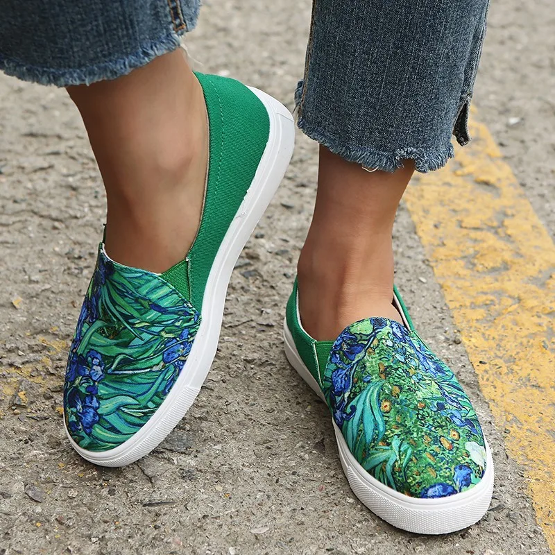 Women Platform Sport Shoes Summer Sneakers Woman Bamboo green Female Womens Running Trainers Shoes canvas Non Slip loafers