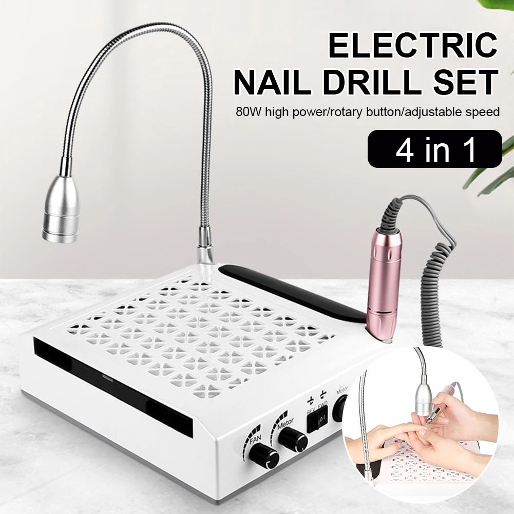 

4 in 1 Electric Nail Drill Set Nail Dust Collector LED Table Lamp Nail Polishing Manicure Nail Drill Machine Tool for Home Salon