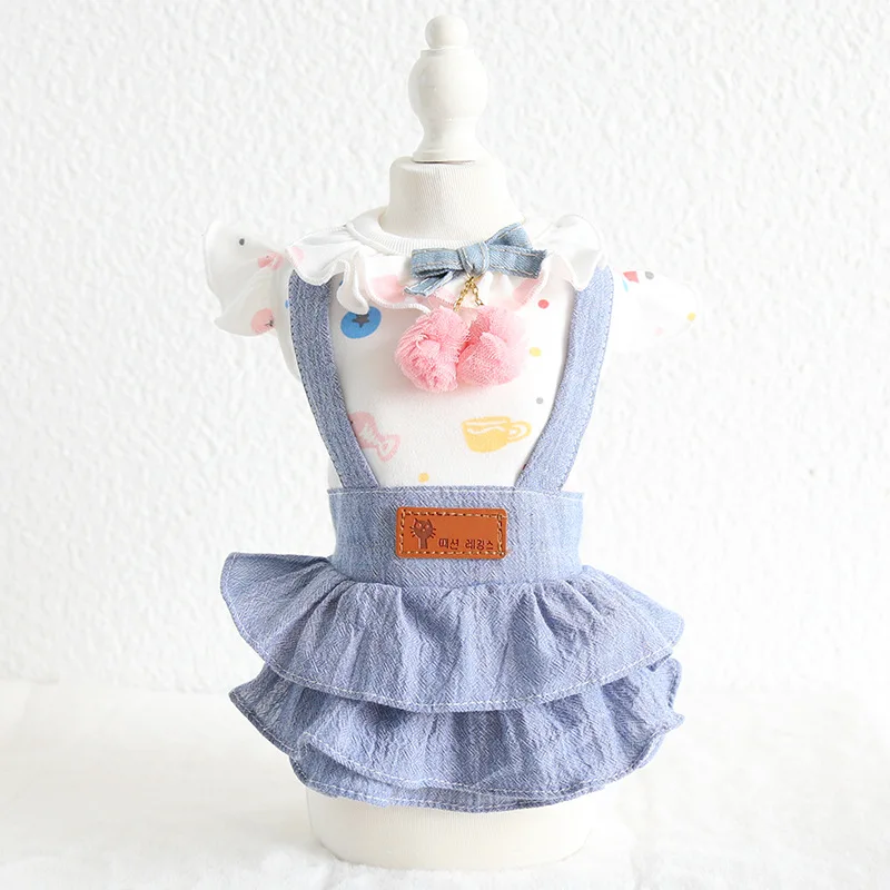 QYPET Вишневое джинсовое платье для собак товары питомцев летняя одежда из 100%