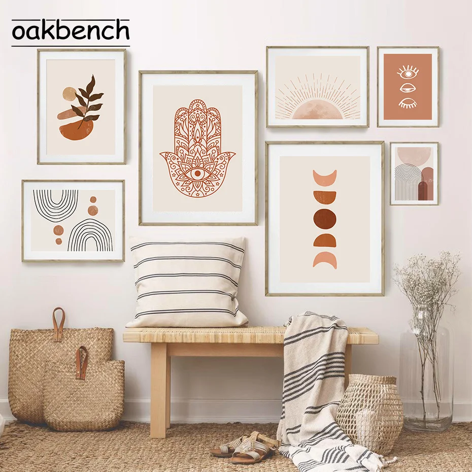 

Abstract Hand Of Fatima Poster Sunlight Moon Phase Canvas Painting Boho Wall Art Print Pictures For Living Room Home Decoration