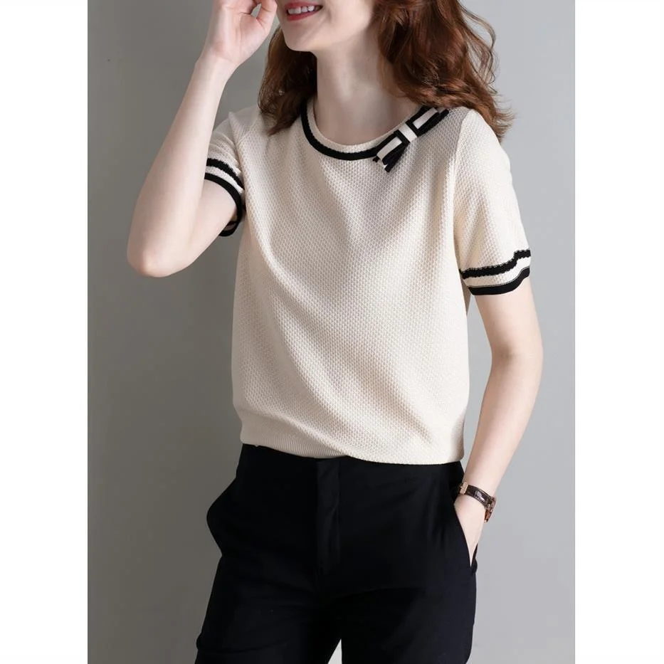 

Summer new short sleeve ice silk sweater women's Korean Short Thin loose Pullover T-shirt