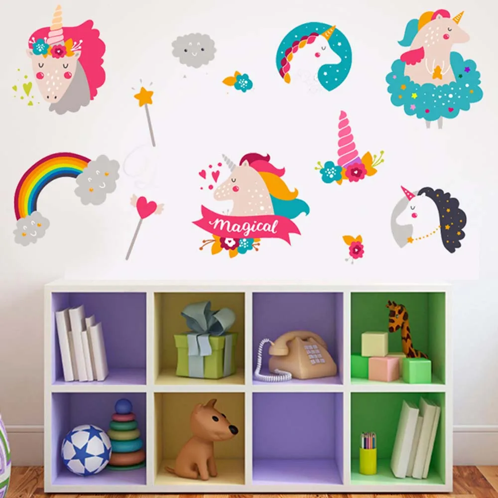 Наклейки на стену в детскую комнату единорог домашний декор наклейка обои