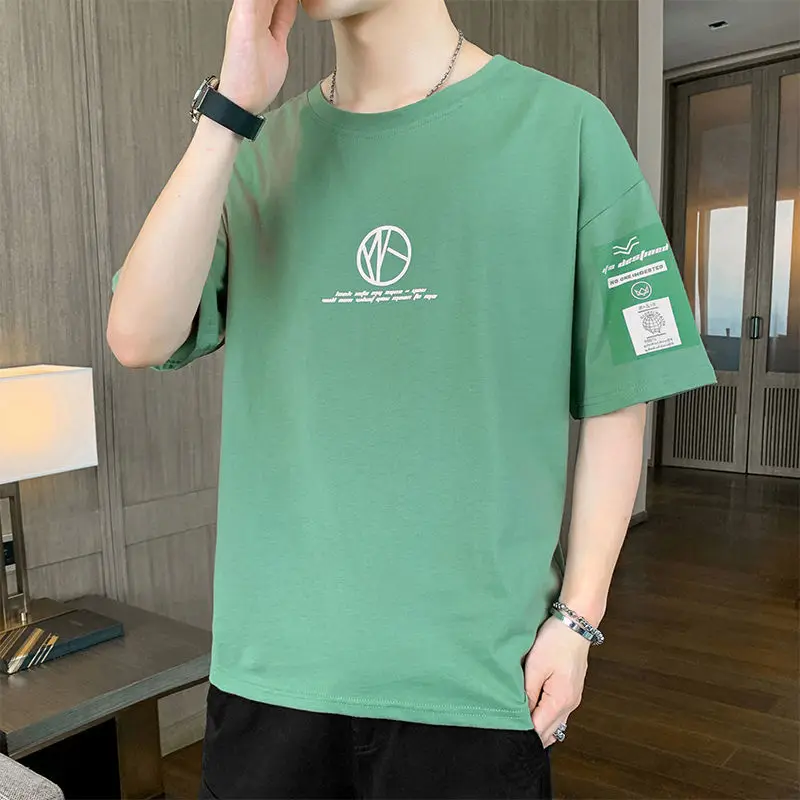 

Round neck short sleeve t-shirt men's loose and versatile 2021 new fashion brand fashion brand summer half sleeve casual clothes