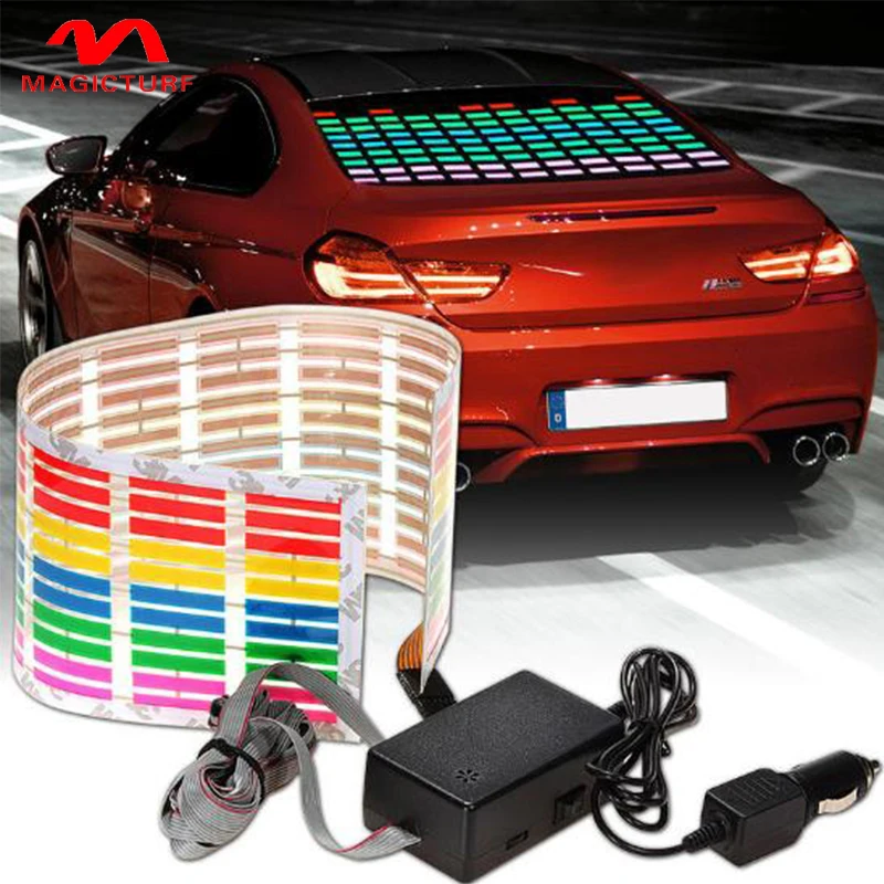 Red Blue Yellow Pink Car LED Music Rhythm Flash Light Sound Activated Sensor Equalizer Rear Windshield Sticker Styling Neon Lamp