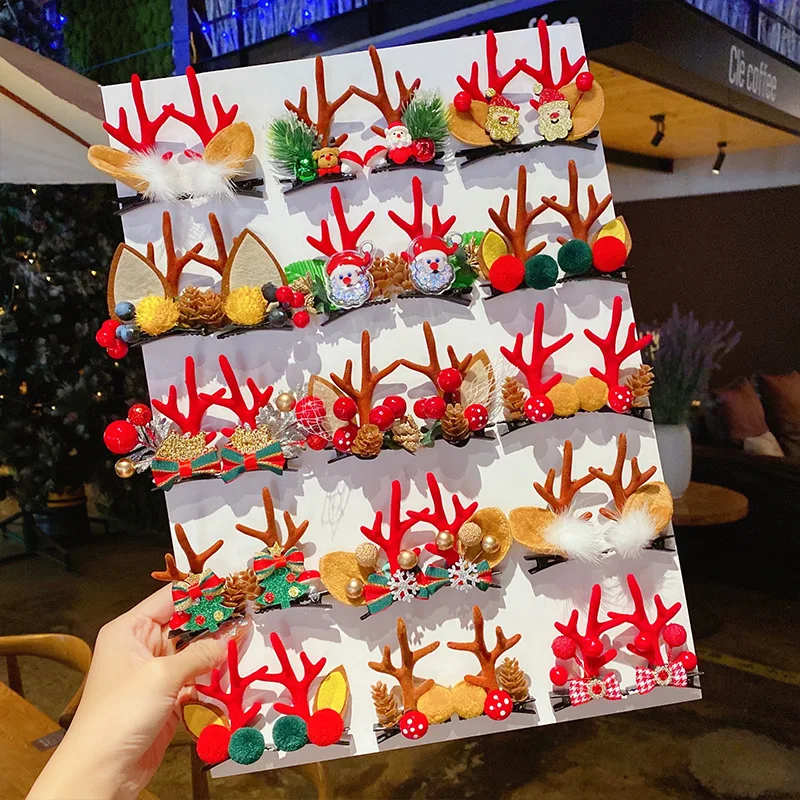 

1Pair Christmas Hairpins Hair Headband Accessories Three-dimensional Hair Clips Fashionable Hair Clips Antler Hair Clips