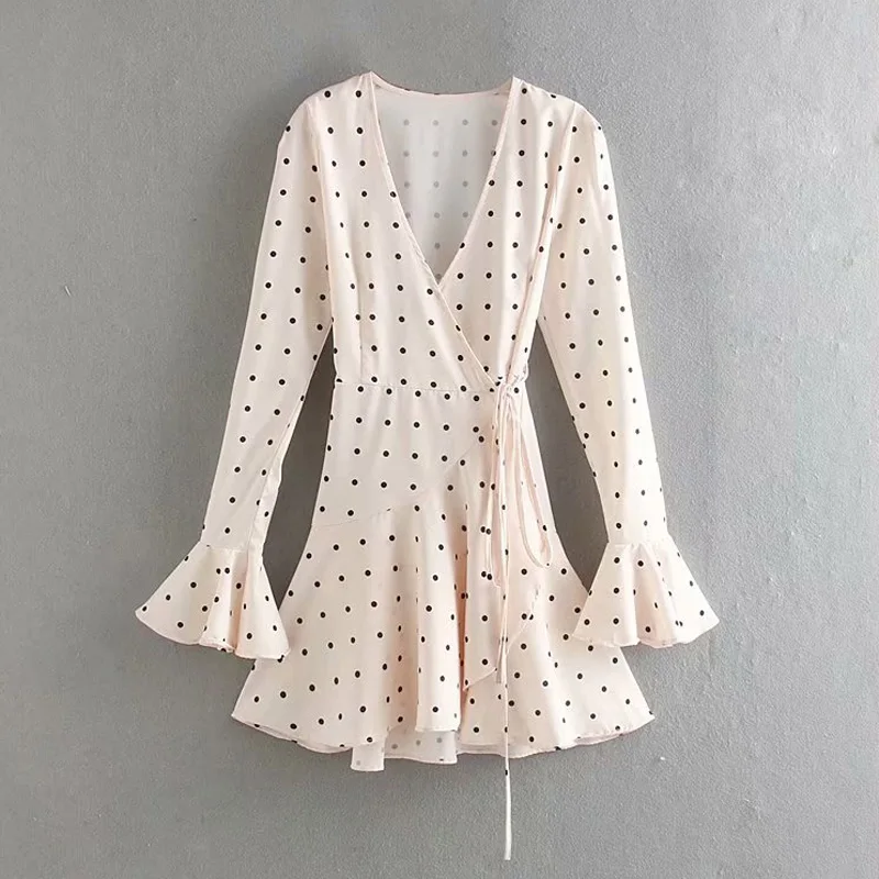 Стильные шикарные платья в горошек с принтом на шнуровке модные женские v