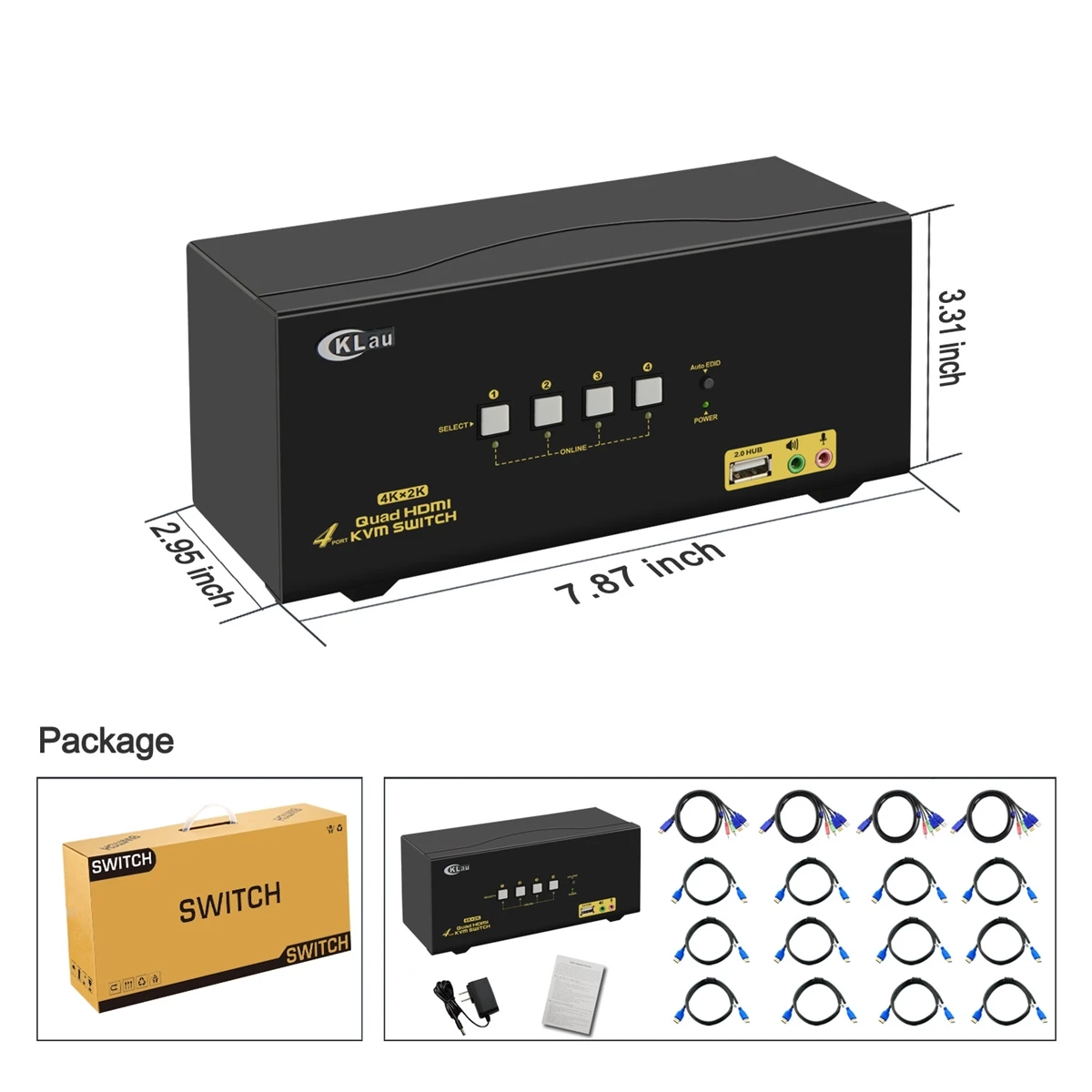 4-портовый четырехъядерный монитор HDMI KVM Switch Расширенный дисплей 4K @ 60 Гц 4:4:4 с