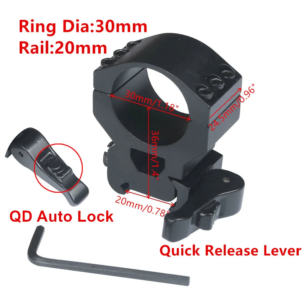 

Heavy Duty Scope Mount 30mm Ring 6 Bolts 20mm Weaver Picatinny Rail QD Quick Detach Lever Lock Mount M16 Gun Lasers Flashlights