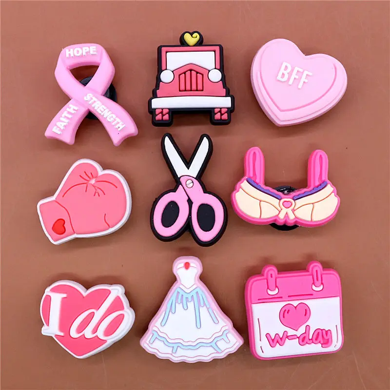 Freeshipping 1pcs Pink Style Shoe Charms Dress Scissors Bra Car Glove Shoes Accessories Decoration Fit Croc Jibz Kids Gifts U242