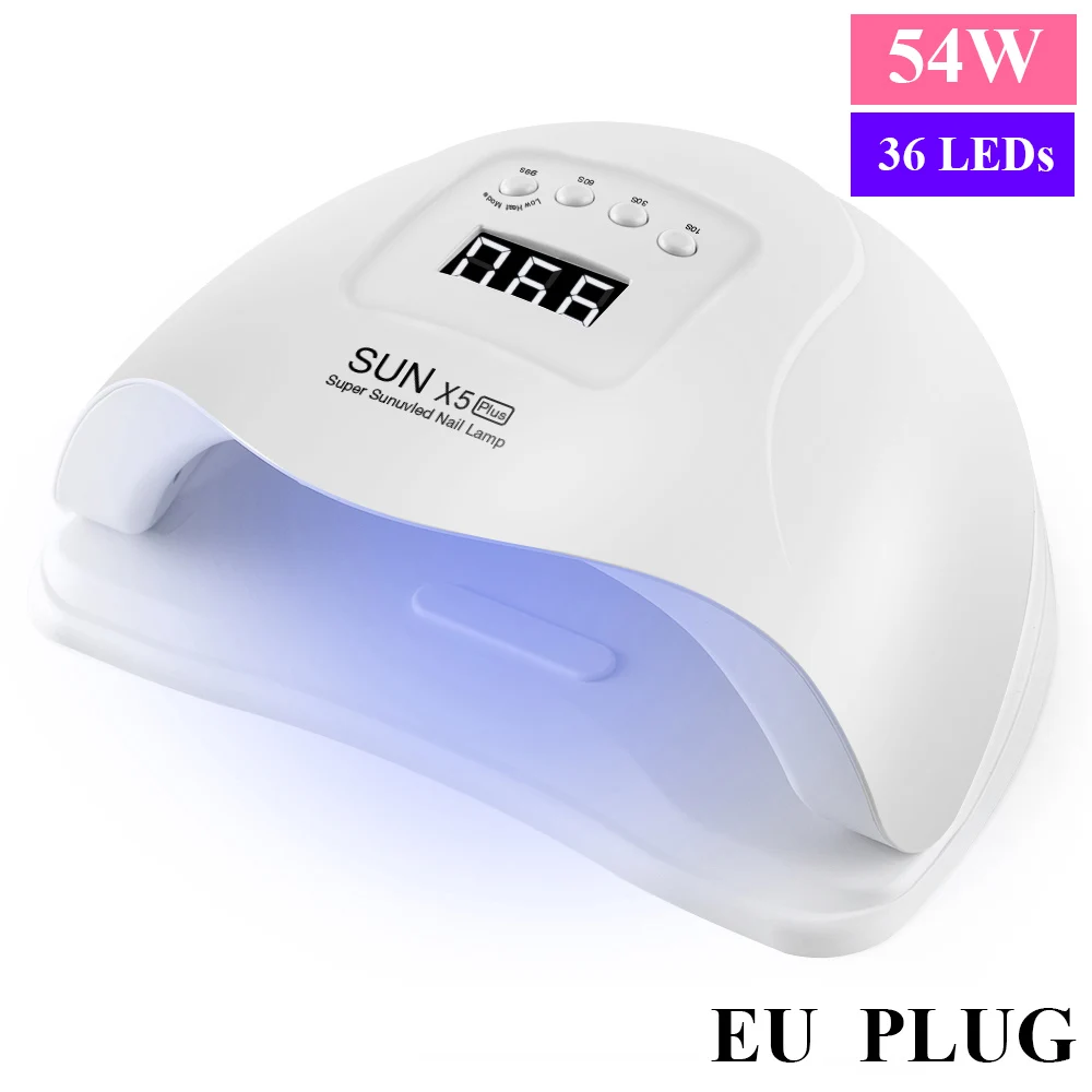 54W WHITE EU PLUG Сушилка для ногтей SUN X5 54 Вт УФ светодиодный светильник с ЖК-дисплеем 36 светодиодный s лампа для отверждения всех гелей Полировочный для ногтей, Маникюрный Инструмент - Цвет: 54W WHITE EU PLUG