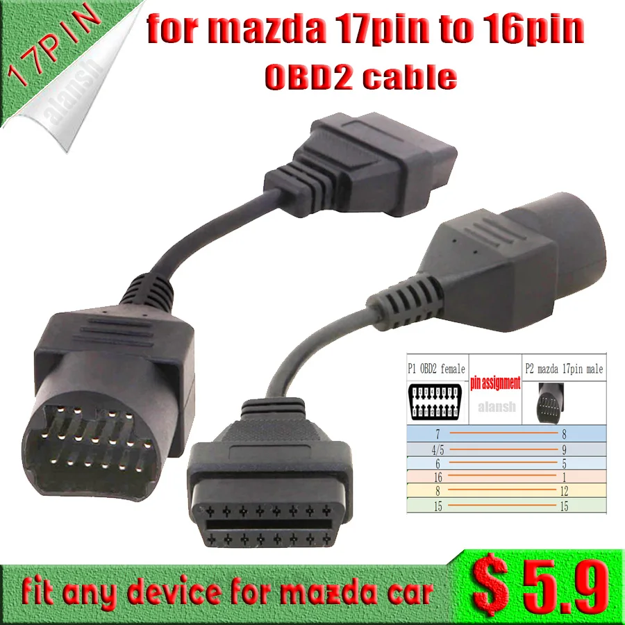 Диагностический кабель для Mazda 17 Pin к OBD2 16 контактный разъем передачи данных DLC OBD
