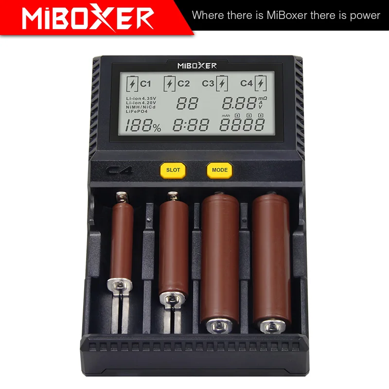 Умное зарядное устройство MIBOXER C4 ЖК дисплей для литий ионных IMR ICR LiFePO4