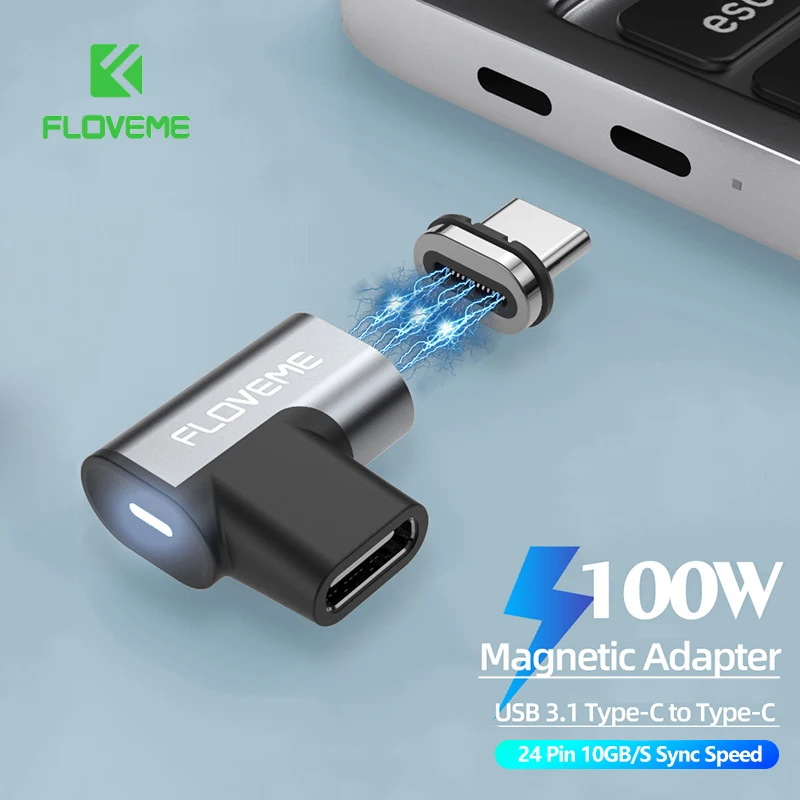 Магнитный адаптер FLOVEME 100 Вт Type-C на 24 контакта 10 ГБ Type C быстрая зарядка USB