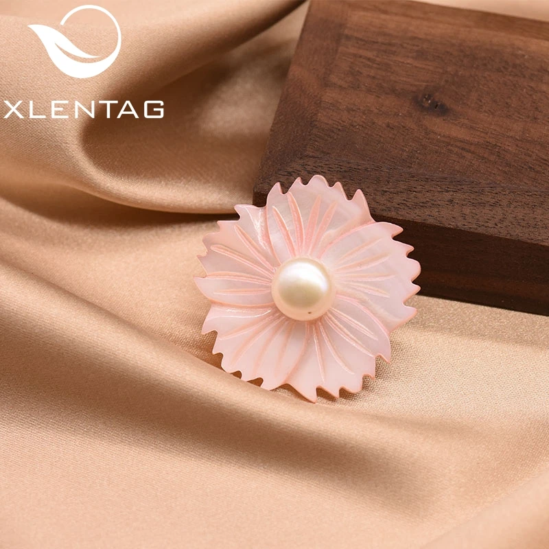 XlentAg Fine Натуральный Свежий белый жемчуг оболочки цветок брошь розовый для женщин девушки день рождения ювелирные изделия для вечеринок аксессуары в стиле поп GO0351