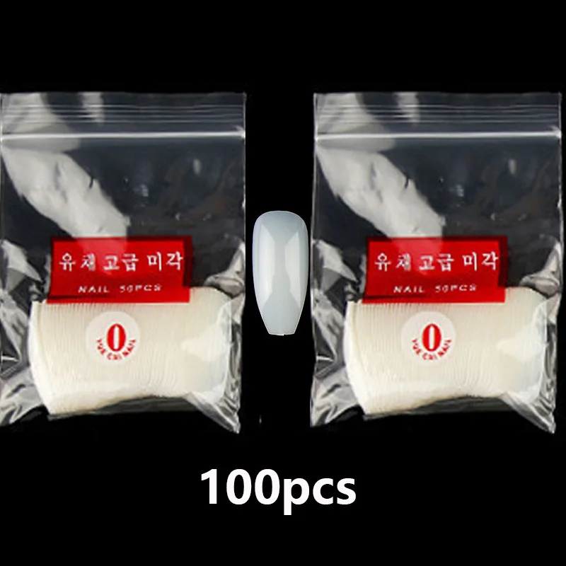 100PCS-0 500 шт., кончики для ногтей, балерина, накладные ногти, кончики, натуральные накладные ногти, плоская форма, акриловые кончики для ногтей, инструменты для маникюра и искусства - Цвет: 100PCS-0