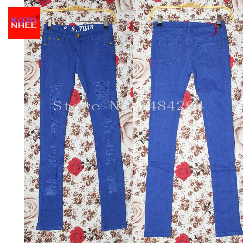 Цвет Растяжения пеналы рваные джинсы для женщин Женщины Омывается Проблемные