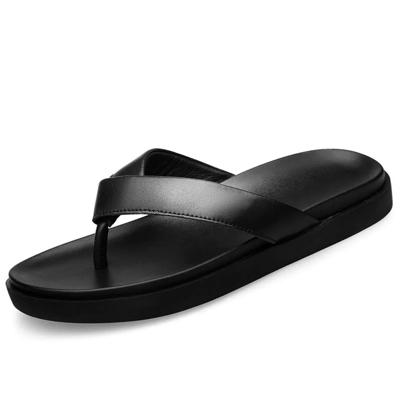 Шлепанцы мужские для дома и пляжа мягкая кожа толстая платформа сланцы ванной