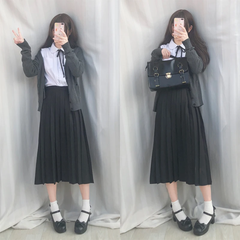 

Japanese sailor suit long-sleeved school uniform student wear class Japanese JK uniform shirt long skirt coat three / set