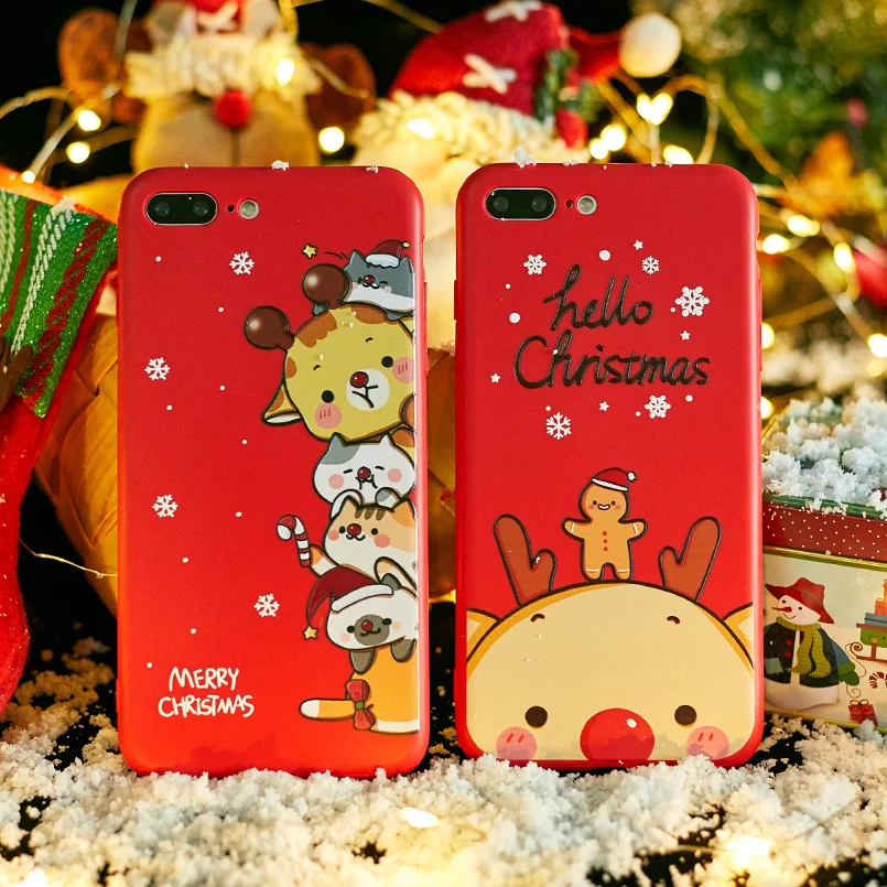 Рождественский чехол для iPhone 6 6s 7 8 Plus силиконовый Санта Клаус с лосем X XR XS Max