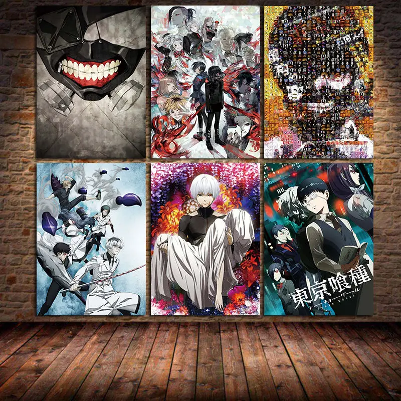 

Japanese Anime Tokyo Ghoul Posters Kawaii Cartoon Kaneki Ken Wall Art Prints Home Living Room Decoration Canvas Painting Cuadros