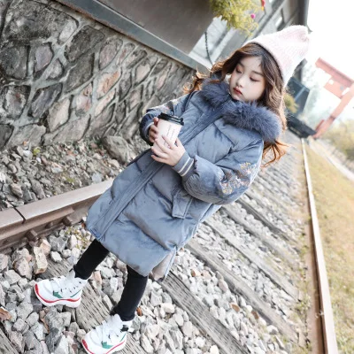 

Flower Embroidery Children Clothes Winter Girls Jacket Thicken Girl Winter Coat Hooded Velour Winter Girls Jackets Outwear 3-14T