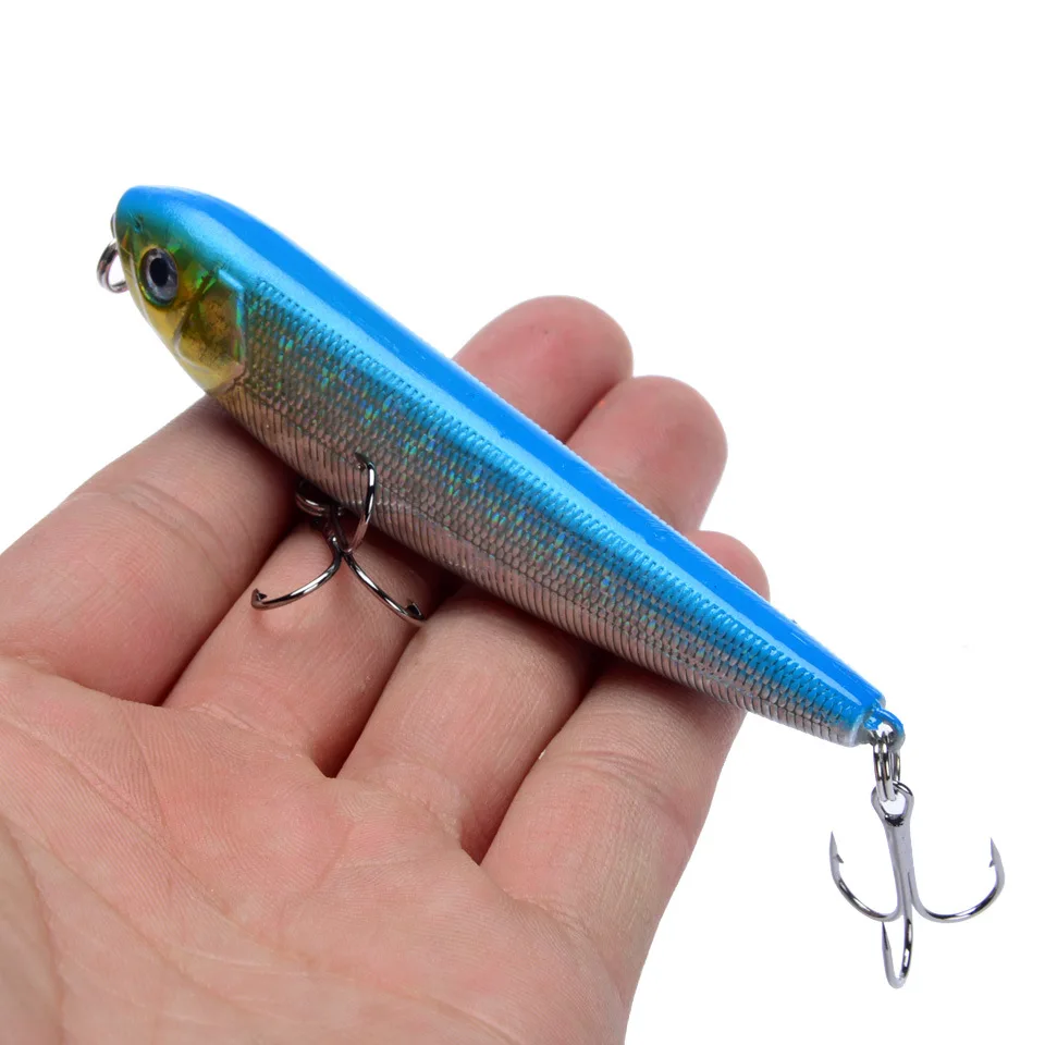 

1Pcs Floating Pencil Fishing Lures 85mm 10g Artificial Hard Baits Treble Hooks Tackle Bending Shape Lure for Sea Bass Pesca