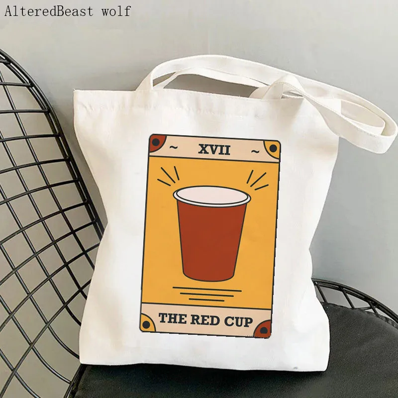 

Women Shopper bag THE RED CUP Modern Tarot Card Bag Harajuku Shopping Canvas Shopper Bag girl handbag Tote Shoulder Lady Bag