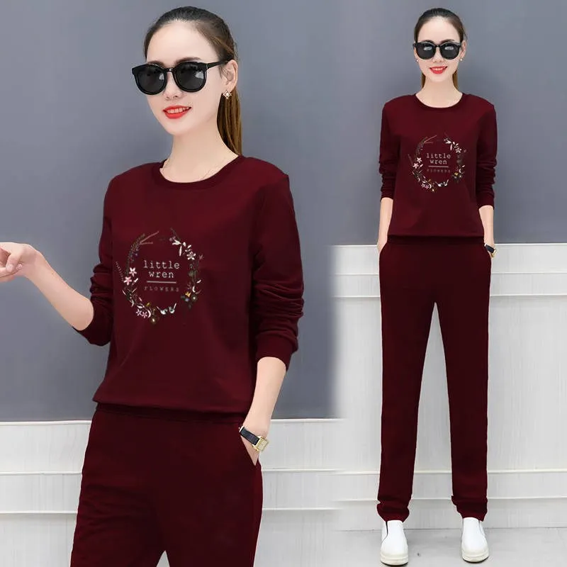 

Новинка в Корейском стиле; Комплект из двух предметов: Топ и штаны, модный Свободный осенний комплект из 2 предметов для женская одежда красн...