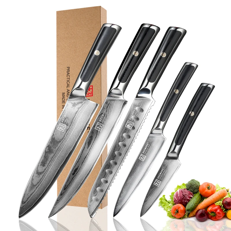KEEMAKE дамасский нож шеф-повара для нарезки хлеба очистки овощей японский VG10 лезвие