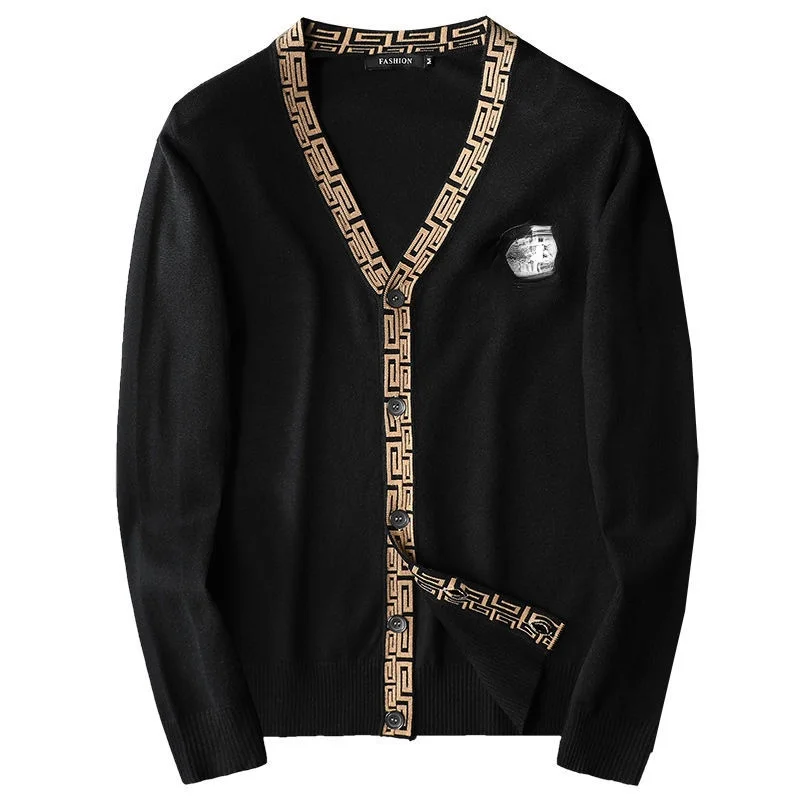 

Мужской вязаный кардиган с вышивкой, простой облегающий фирменный жакет с V-образным вырезом, новая коллекция для осени и зимы 2022