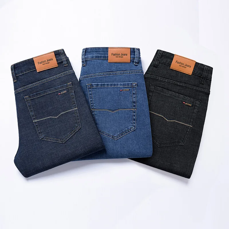 

Fashion Brand Men's Business Casual Jeans Four Seasons New Loose Straight Stretch Denim Trousers Middle-Aged Tencel Long Pants
