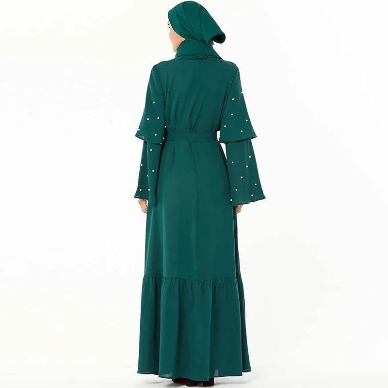 Мусульманское платье средней Восточной моды бисером пояс расклешенный рукав