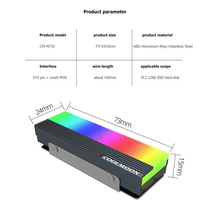 

1Pc CM-M7S M2 State Hard Drive Heat Sink 5V 3Pin Nvme NGFF M.2 2280 SSD Hard Drive Heat Sink
