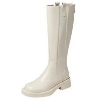 autumn winter modern boots knee high elegant boot short plush warm black off white women low heels female shoes footwear a5