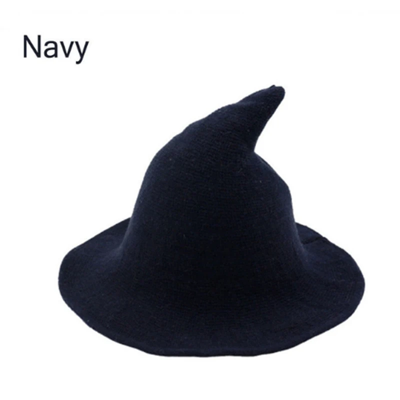 Navy Blue Горячая Женская Современная шляпа ведьмы складной костюм остроконечный шерстяной войлок Хэллоуин вечерние шляпы шляпа ведьмы теплая Осенняя зимняя шапка - Цвет: Navy Blue