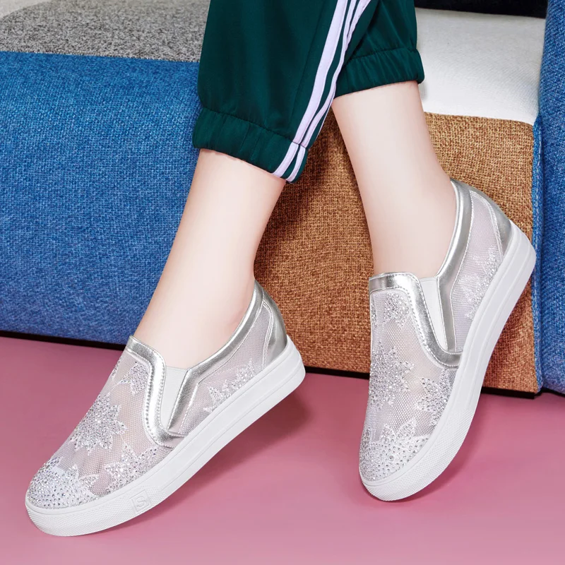 

Sneakers Woman Fashion Air Mesh Summer Women Casual Shoes Lace-Up Breathable Soft Heels Women Flat With Shoes White Shoes 3-8976