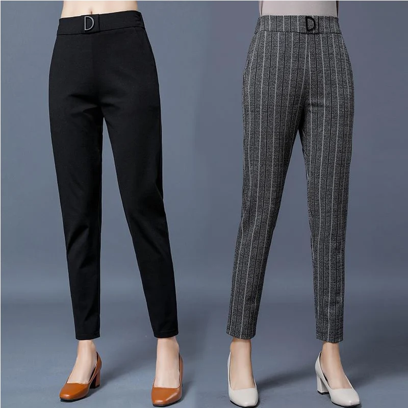 

Autumn Winter Women Thick Style Full Length Pants Female Loose Casual High Waist Striped Pants Plus Size Long Trouser KK0078