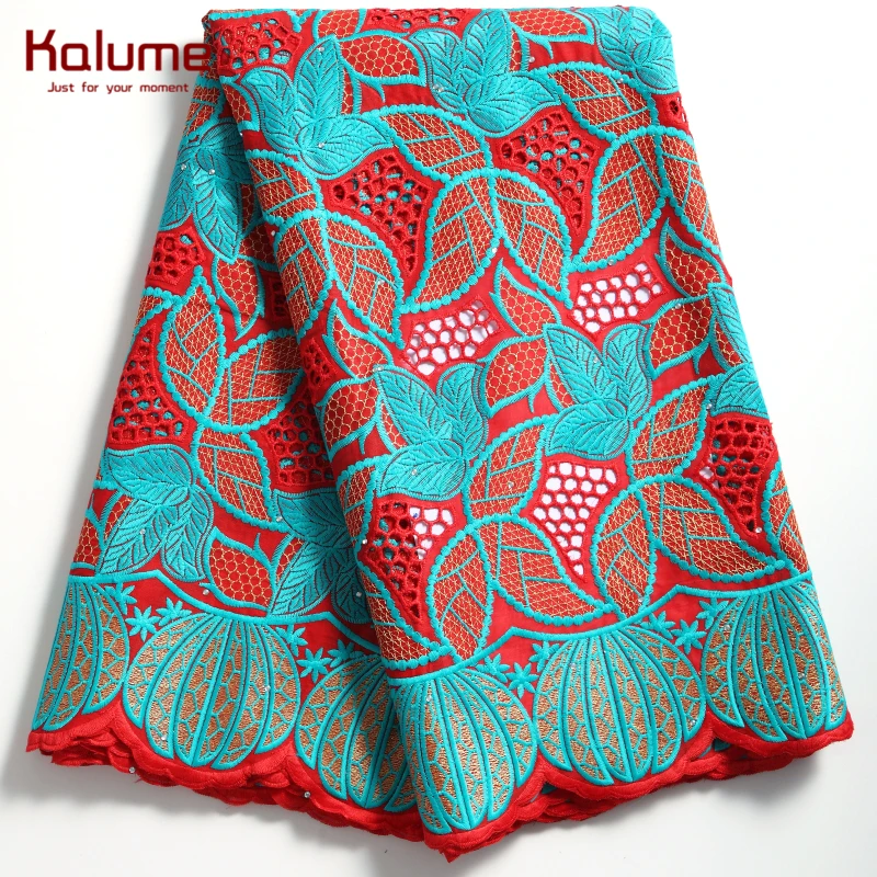 

Kalume Latest 100% Cotton African Lace Fabric Embroidery Dubai Lace With Stones Nigerian 100% Cotton Lace Fabric For Dress F2280